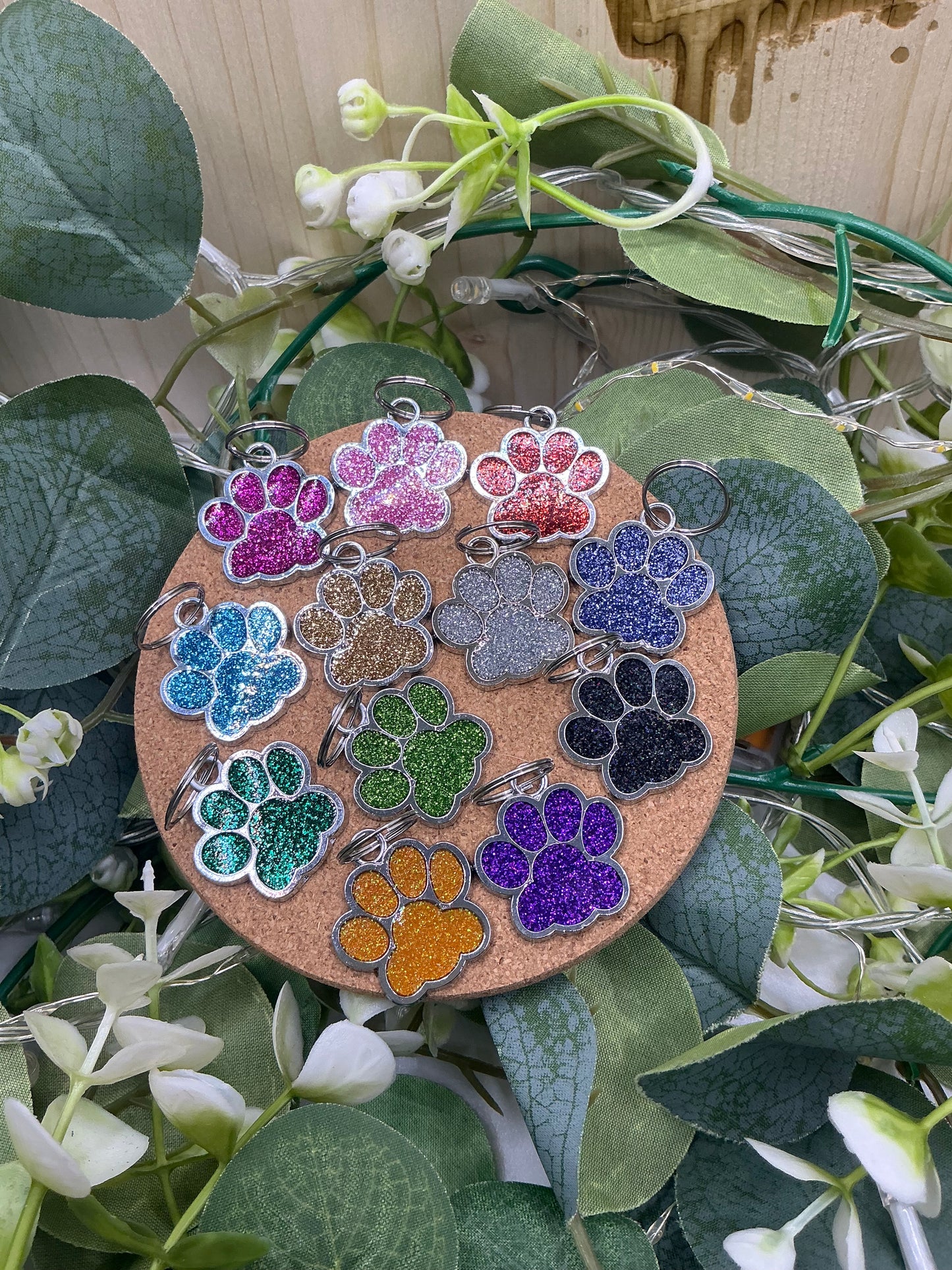Glitter Paw Print Dog Tag – Custom Laser Engraved Pet ID Tag for Dogs & Cats