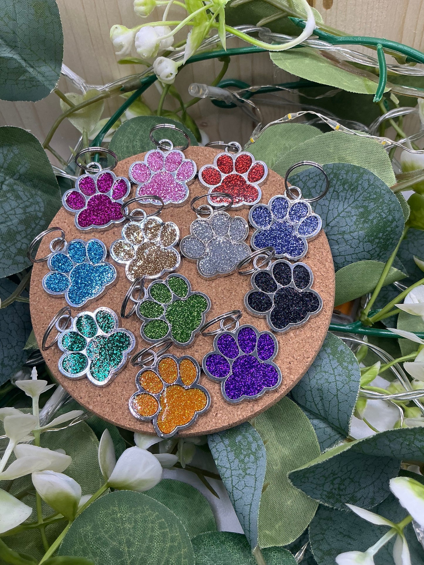 Glitter Paw Print Dog Tag – Custom Laser Engraved Pet ID Tag for Dogs & Cats