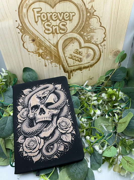 Skull With Roses Notebook Laser Engraved