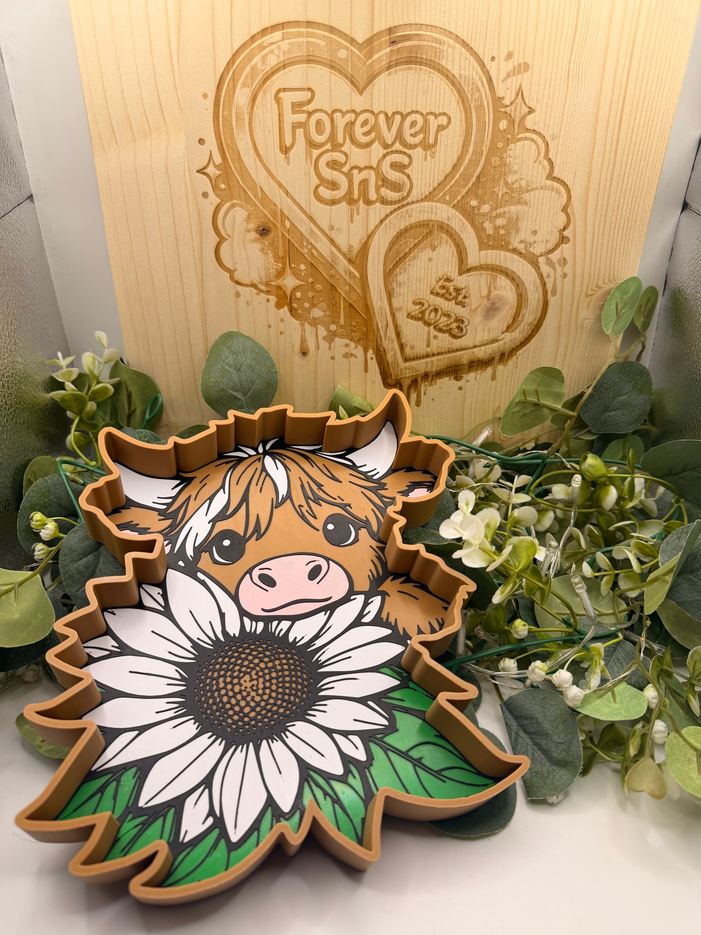 Highland Cow Flower Tray – 3D Printed Rustic Trinket Dish & Home Décor Accessory