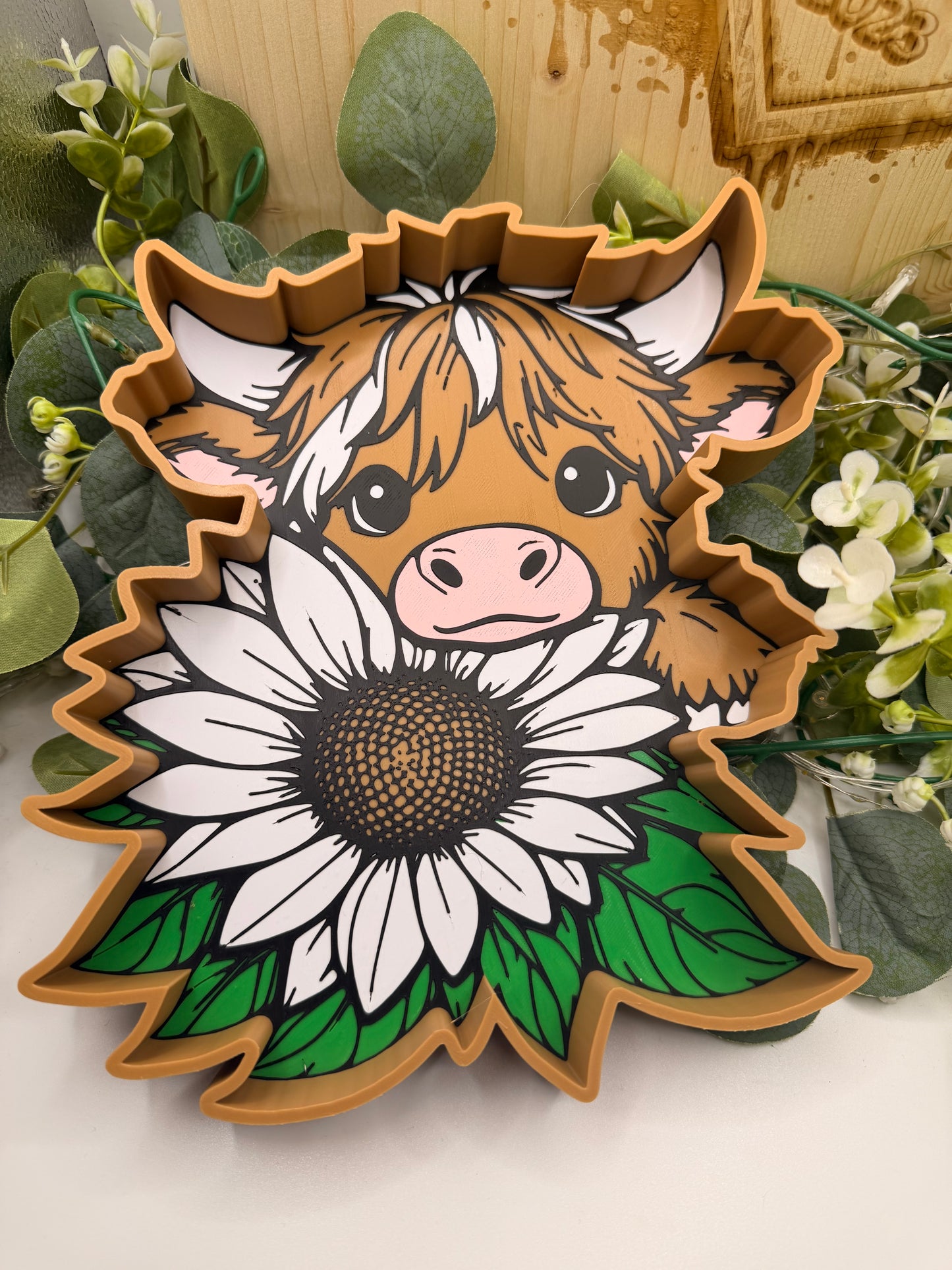 Highland Cow Flower Tray – 3D Printed Rustic Trinket Dish & Home Décor Accessory
