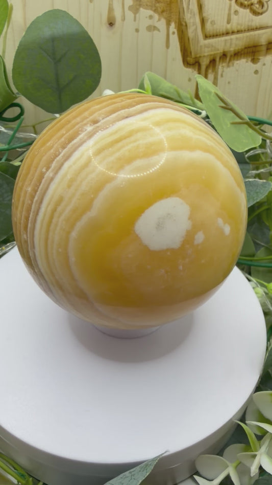 Orange Banded Calcite Sphere 1001g